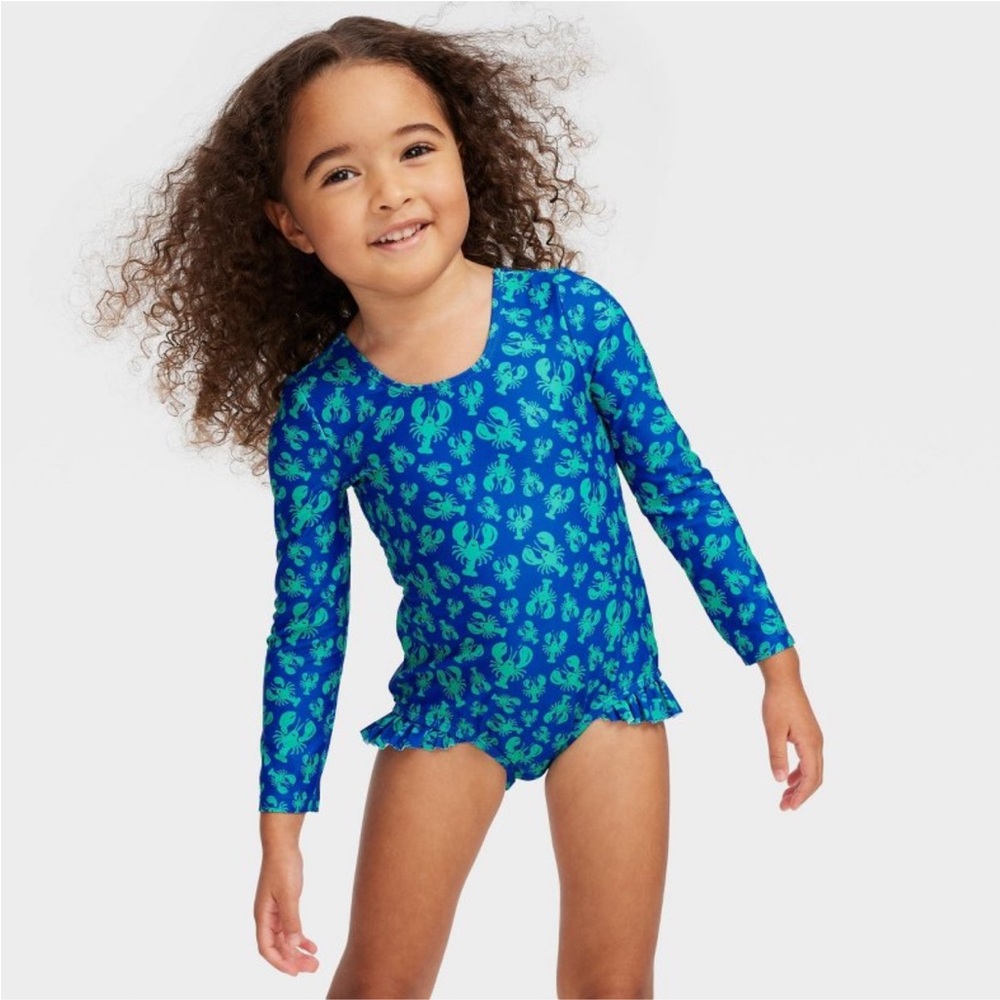 New Toddler Girls Lobster Long Sleeve Rash Guard Swimsuit Roller Rabbit x Target